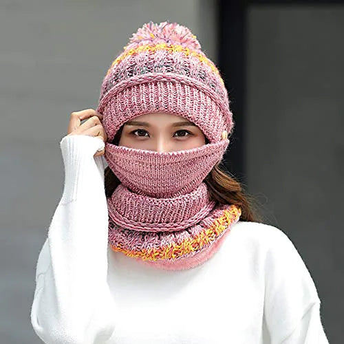 Women's Knitted Hat Scarf Mask Set Women's Shoes & Accessories - DailySale