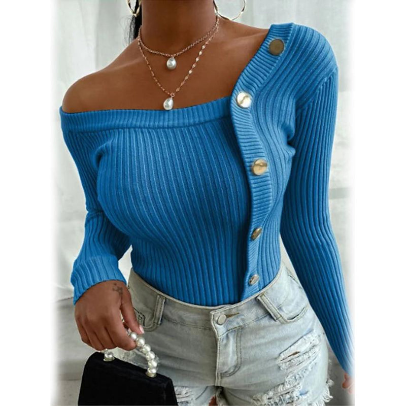 Women's Knitted Solid Color Pullover Sweater Women's Tops - DailySale