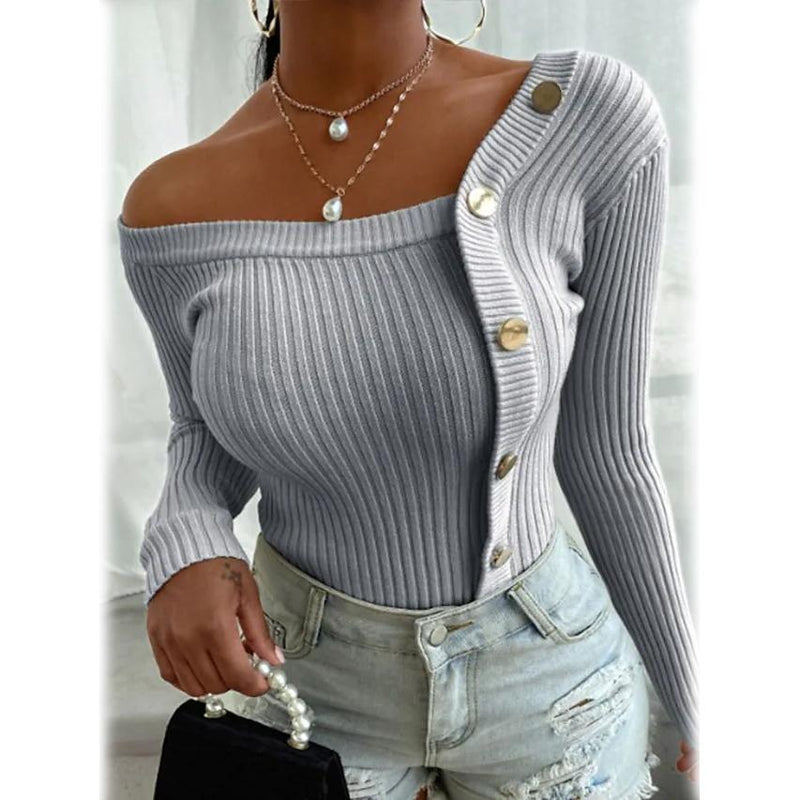 Women's Knitted Solid Color Pullover Sweater Women's Tops - DailySale