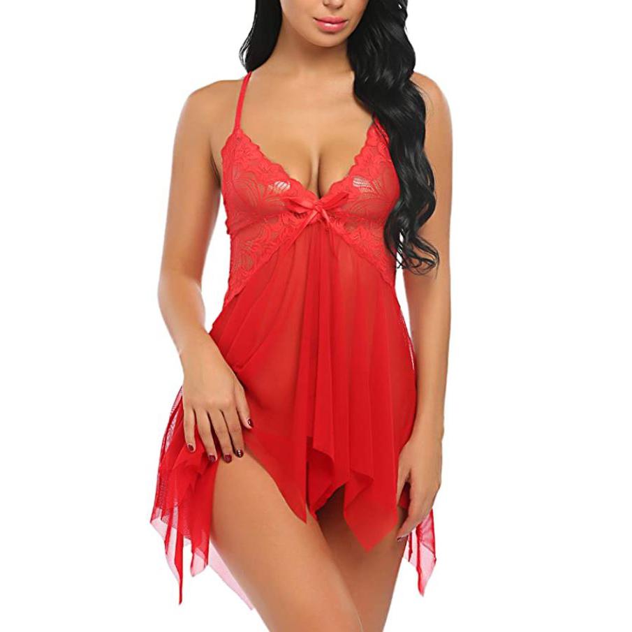 Women's Lace BabyDoll Lingerie Sleepwear Women's Loungewear Red S - DailySale