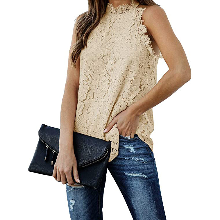 Women's Lace Crochet Hollow Out Tank Top Women's Tops Apricot S - DailySale