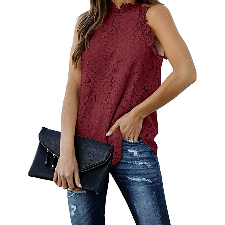 Women's Lace Crochet Hollow Out Tank Top Women's Tops Burgundy S - DailySale