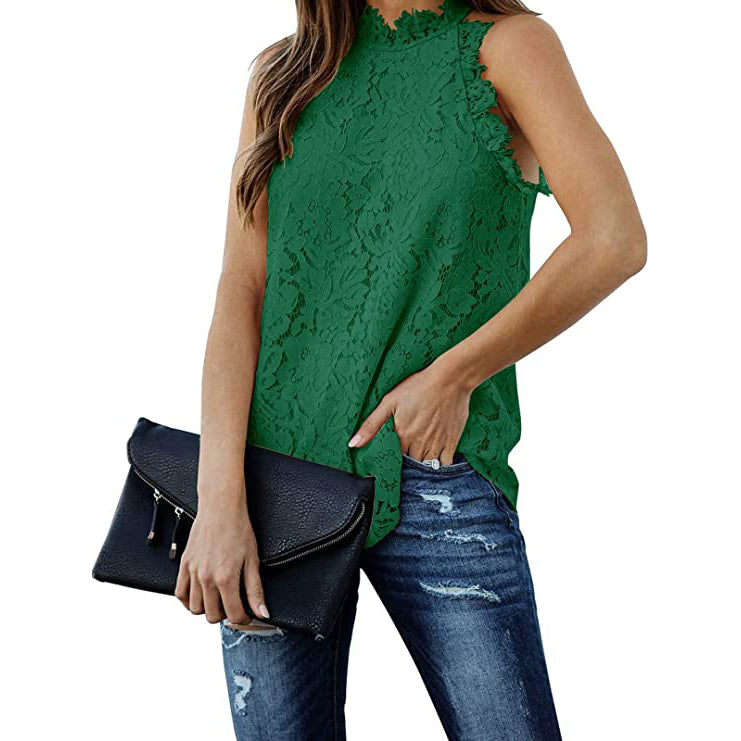 Women's Lace Crochet Hollow Out Tank Top Women's Tops Dark Green S - DailySale