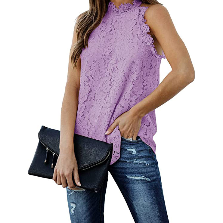 Women's Lace Crochet Hollow Out Tank Top Women's Tops Lavender S - DailySale