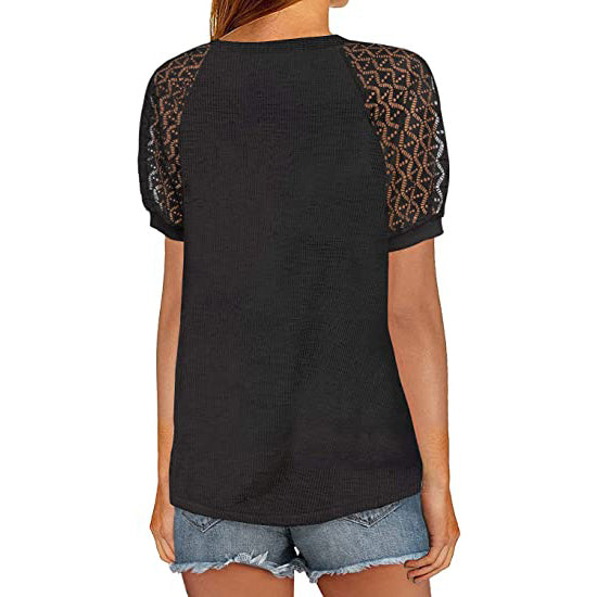 Women's Lace Short Sleeve V-Neck Top Women's Tops - DailySale