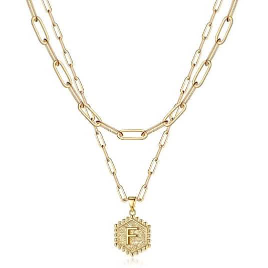 Women's Layered Initial Necklace Letter Pendant Necklaces F - DailySale