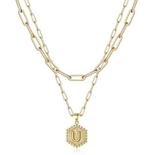 Women's Layered Initial Necklace Letter Pendant Necklaces U - DailySale