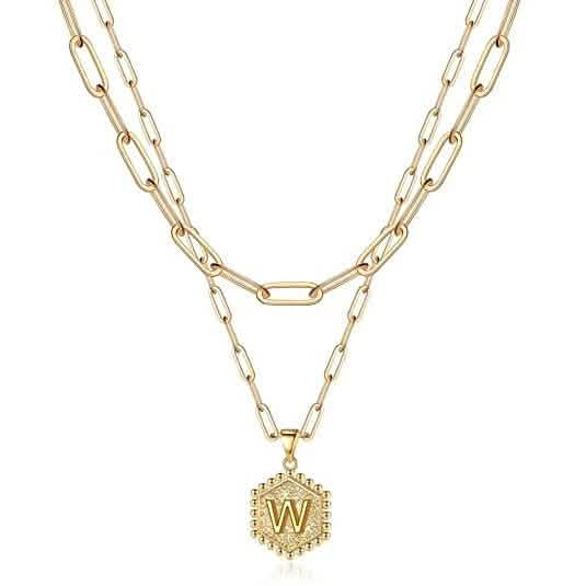 Women's Layered Initial Necklace Letter Pendant Necklaces W - DailySale