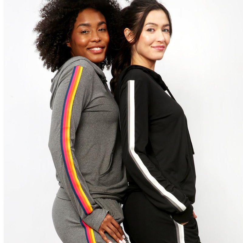 Women's Lightweight Accent Stripes Sweat Shirt Varsity Hoodie Women's Outerwear - DailySale