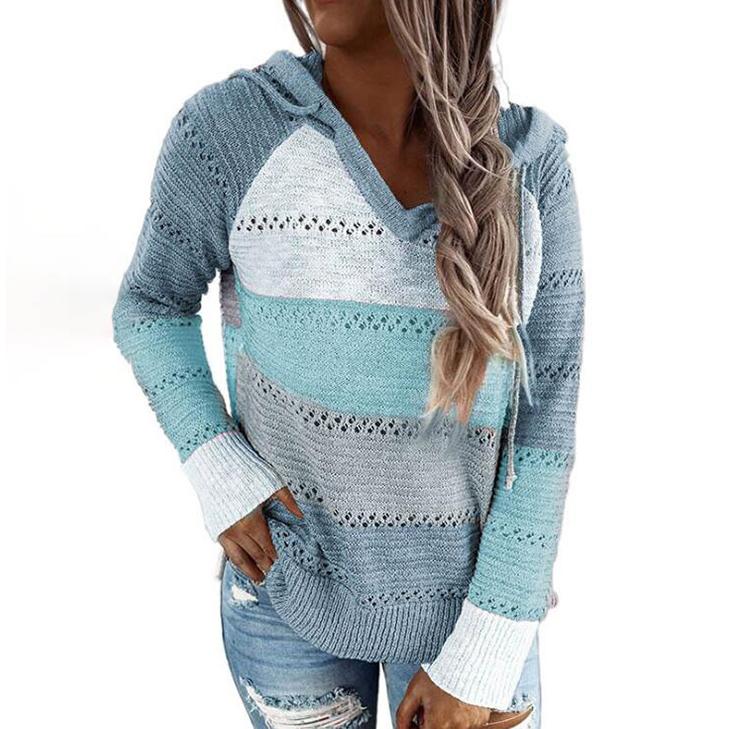Women's Lightweight and Breathable Knit Hoodie Women's Clothing Blue S - DailySale