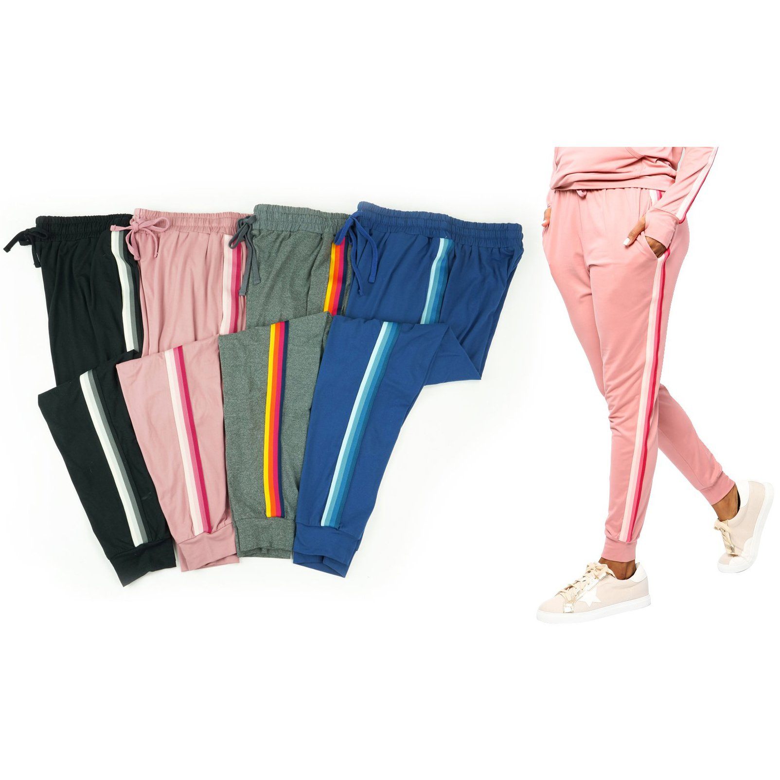 Women's Lightweight Elastic Sweat Pants Varsity Joggers with Drawstring Tie Women's Loungewear - DailySale