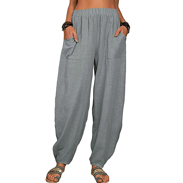 Women's Linen High Waist Wide Leg Pants Women's Bottoms Gray S - DailySale