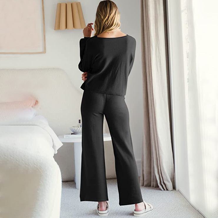 Women’s Long Lantern Sleeve Crop Top with Wide Leg Pants Lounge Set Women's Loungewear - DailySale