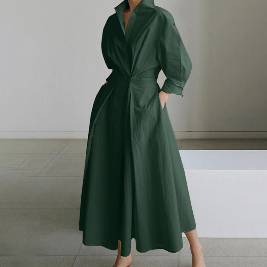 Women's Long Linen Dress Shirt Women's Dresses Army Green S - DailySale