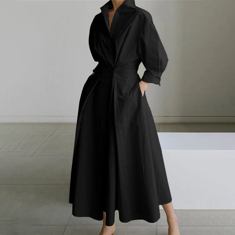 Women's Long Linen Dress Shirt Women's Dresses Black S - DailySale