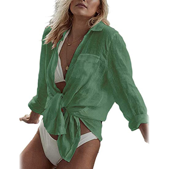 Women's Long Sleeve Beach Shirt Blouse Women's Tops Green - DailySale