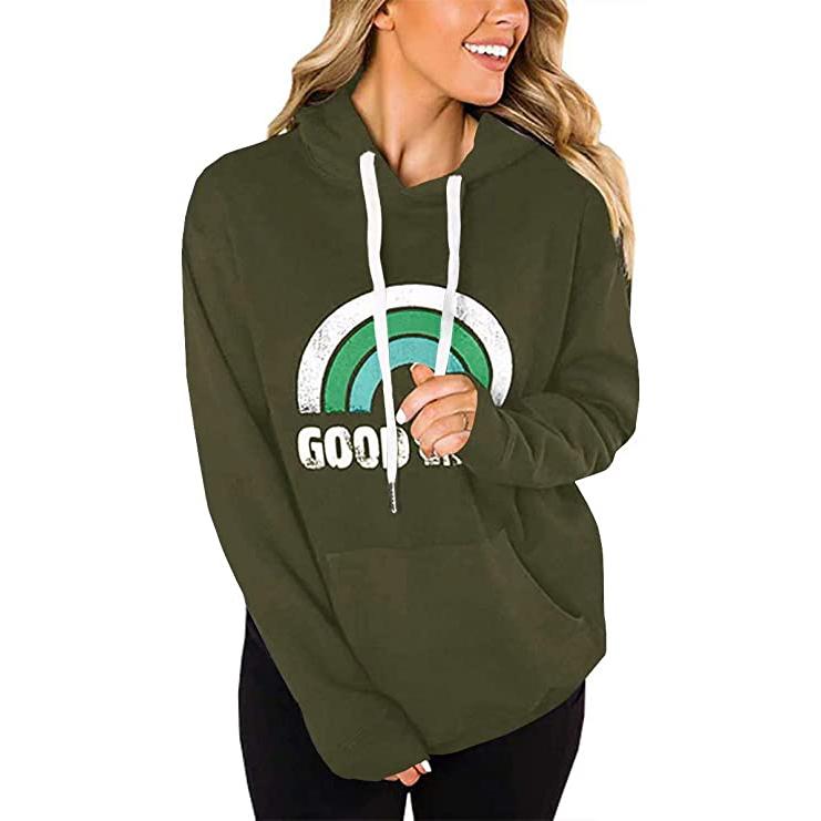 Women's Long Sleeve Casual Graphic Tee Hoodies Women's Tops Army Green S - DailySale