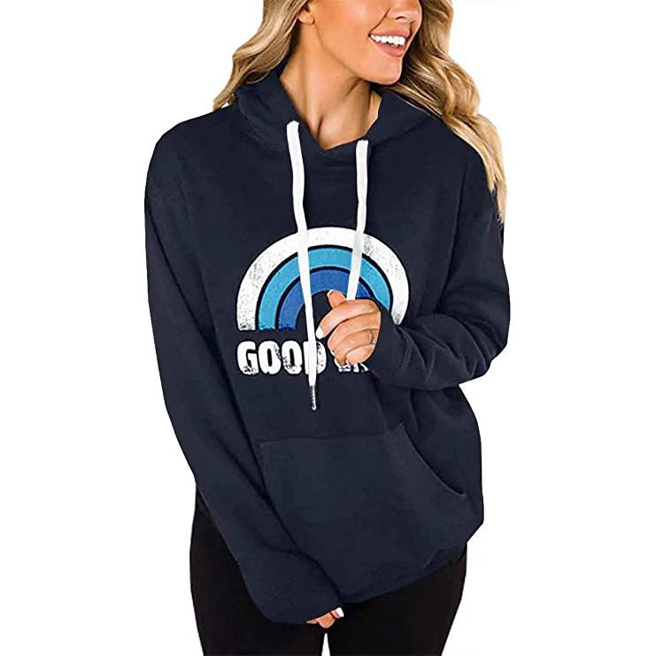 Women's Long Sleeve Casual Graphic Tee Hoodies Women's Tops Navy Blue S - DailySale