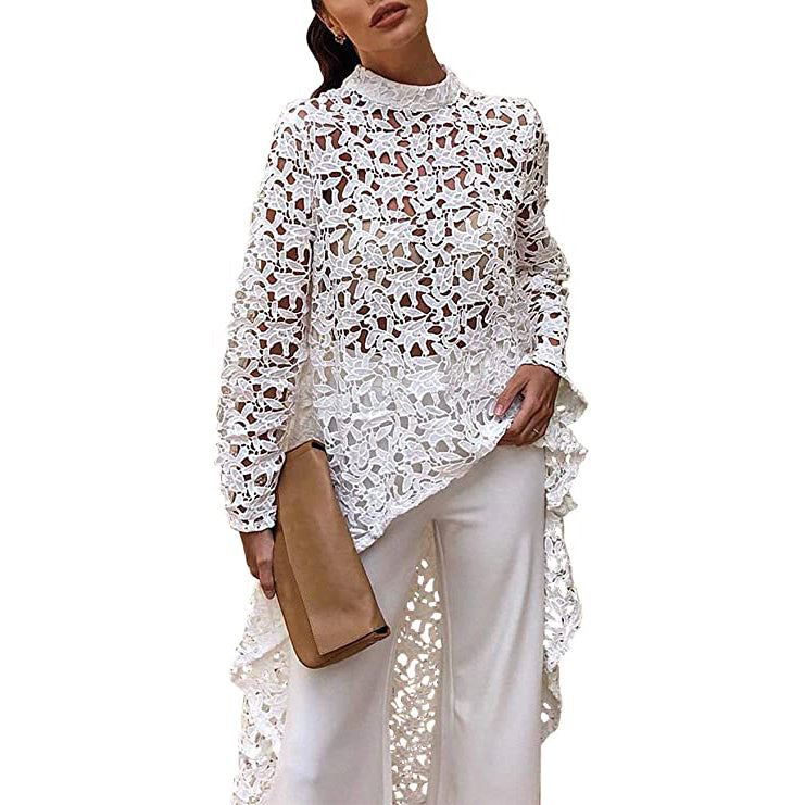 Women's Long Sleeve Crew Neck Casual Top Shirt Dress Women's Tops White S - DailySale