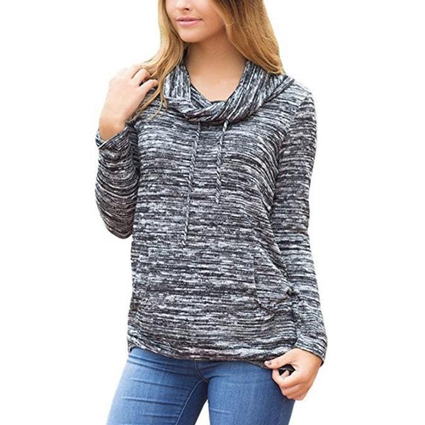 Women's Long Sleeve High Collar Tops Casual Tie Dye Sweatshirt Women's Tops Gray S - DailySale