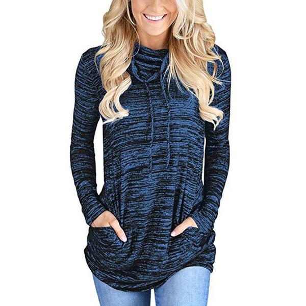 Women's Long Sleeve High Collar Tops Casual Tie Dye Sweatshirt Women's Tops Navy Blue S - DailySale