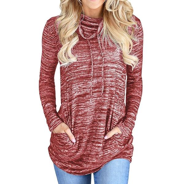 Women's Long Sleeve High Collar Tops Casual Tie Dye Sweatshirt Women's Tops Red S - DailySale