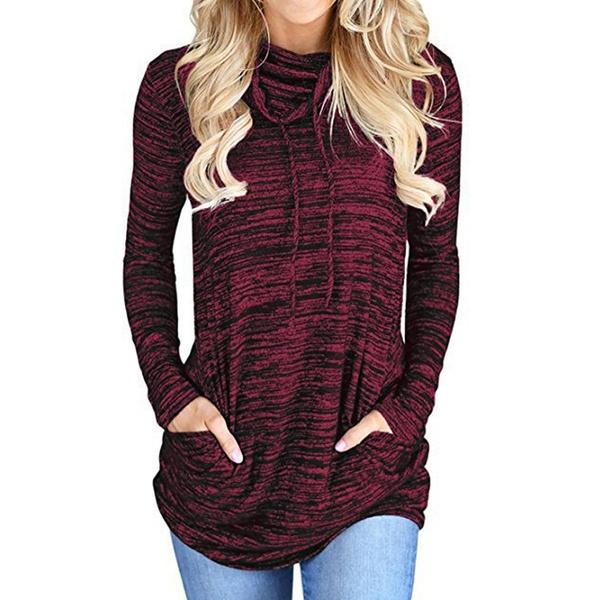 Women's Long Sleeve High Collar Tops Casual Tie Dye Sweatshirt Women's Tops Wine S - DailySale