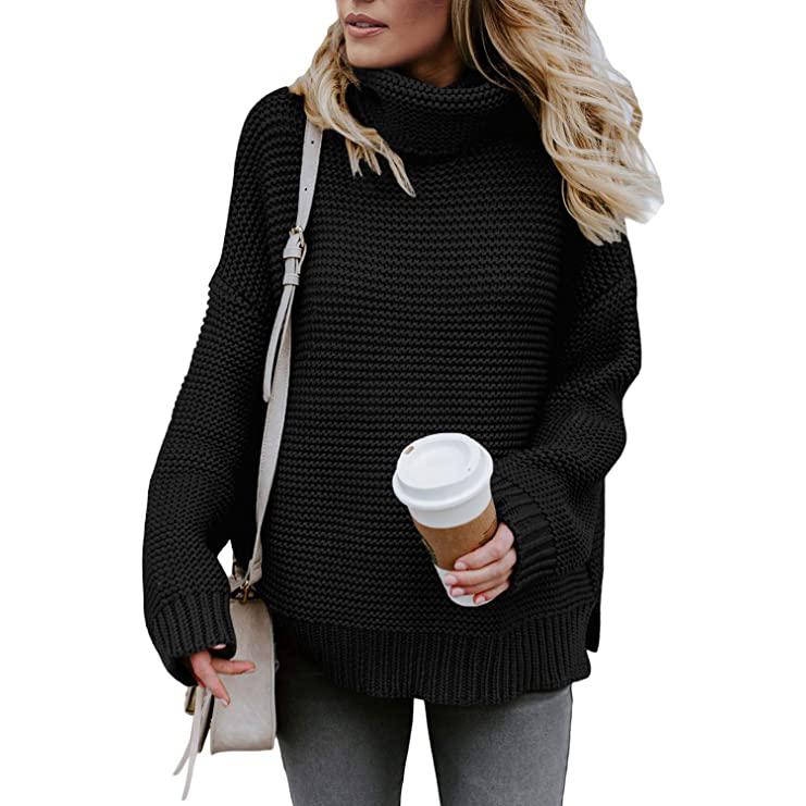 Women's Long Sleeve Knit Pullover Chunky Turtleneck Sweater Top Women's Tops Black S - DailySale