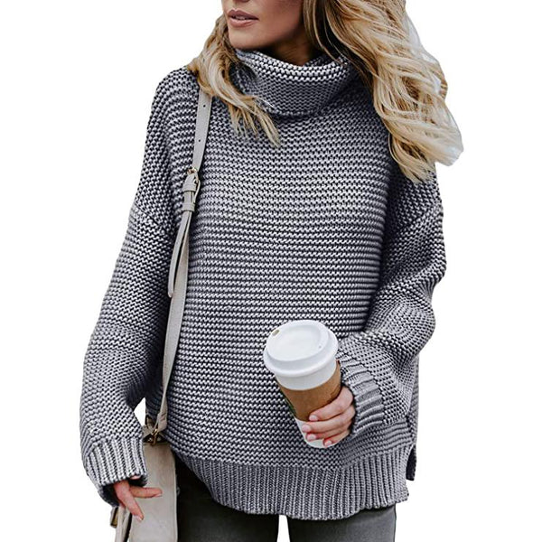 Women's Long Sleeve Knit Pullover Chunky Turtleneck Sweater Top Women's Tops Gray S - DailySale