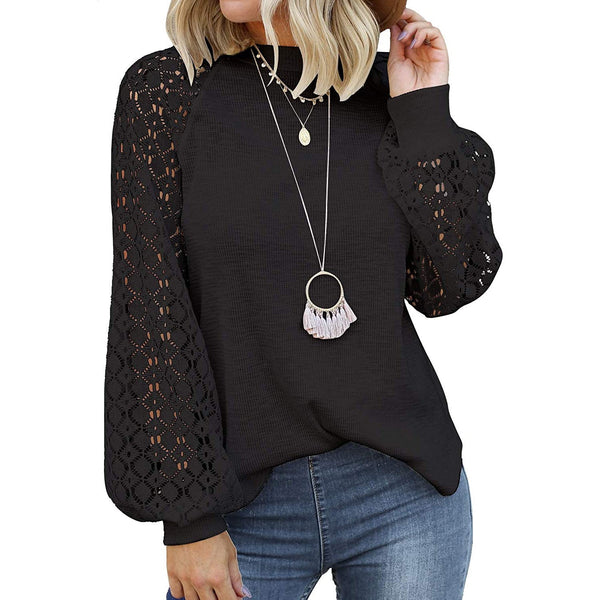 Women's Long Sleeve Lace Top in black, available at Dailysale