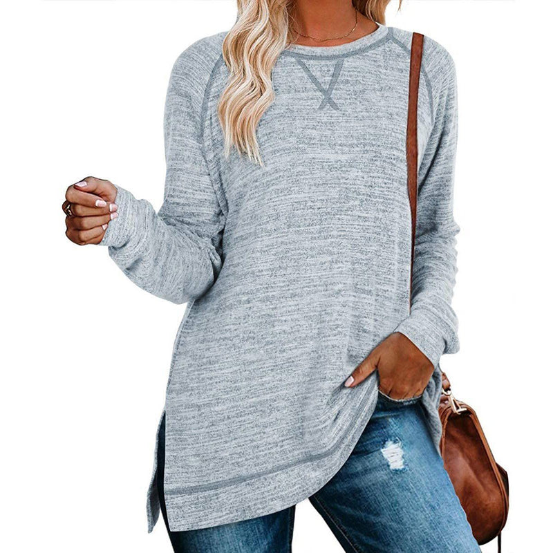 Women's Long Sleeve Loose Casual Autumn Pullover Side Slit Tunic Top Women's Clothing Blue Gray S - DailySale