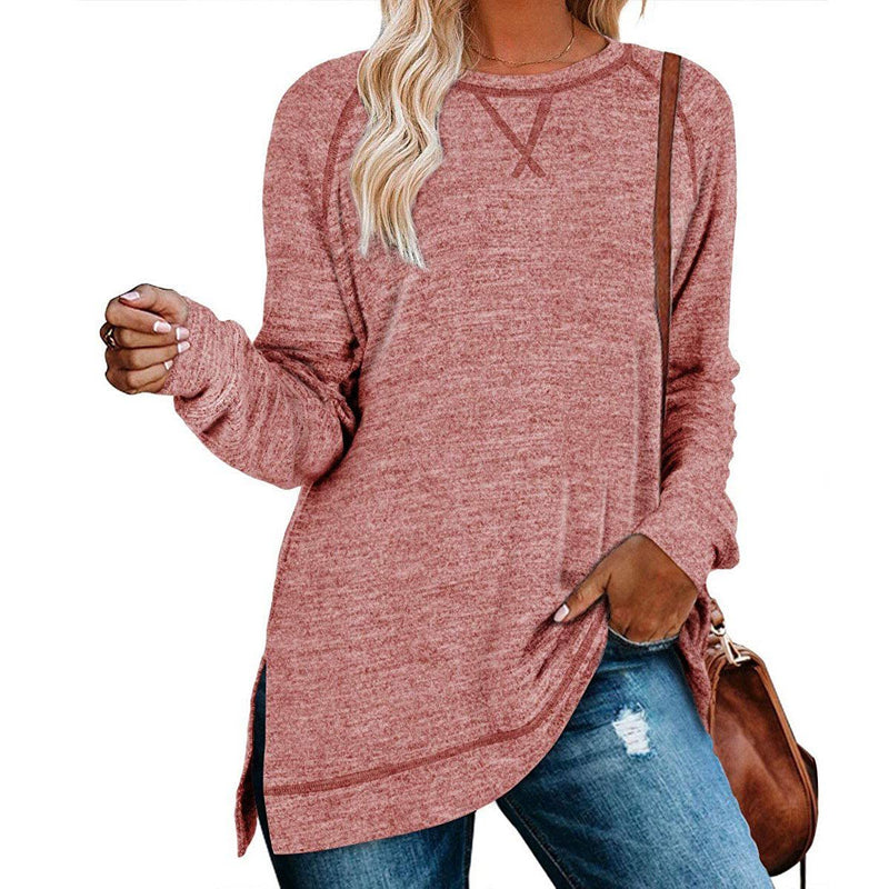 Women's Long Sleeve Loose Casual Autumn Pullover Side Slit Tunic Top Women's Clothing Coral S - DailySale