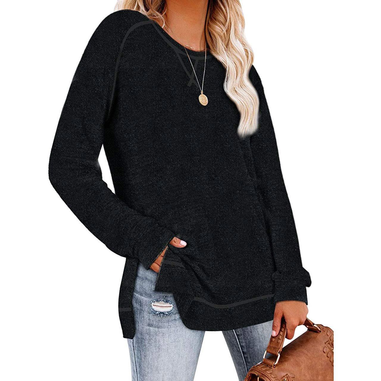 Women's Long Sleeve Loose Casual Autumn Pullover Side Slit Tunic Top Women's Clothing - DailySale