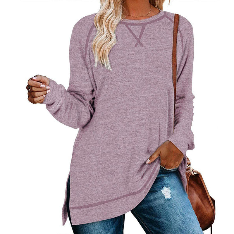 Women's Long Sleeve Loose Casual Autumn Pullover Side Slit Tunic Top Women's Clothing Pink S - DailySale