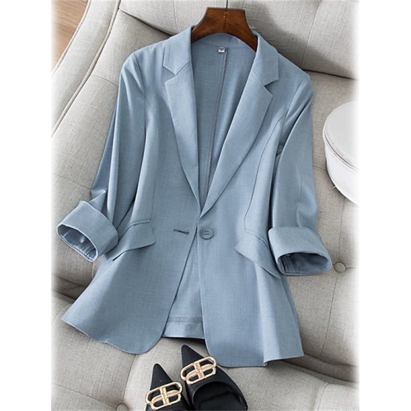 Women's Long Sleeve Pocket Casual Blazer Women's Outerwear Blue S - DailySale