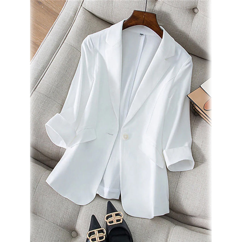 Women's Long Sleeve Pocket Casual Blazer Women's Outerwear White S - DailySale