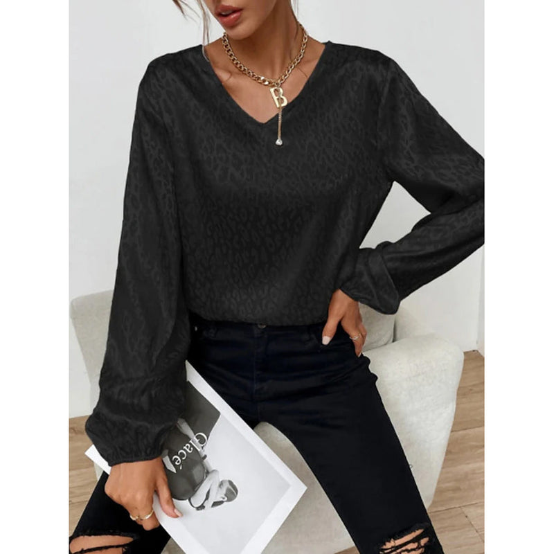 Women's Long Sleeve Printed Shirt Women's Tops Black S - DailySale