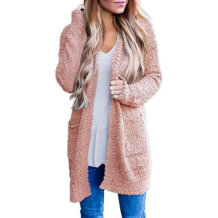 Women's Long Sleeve Soft Chunky Knit Sweater Coat Women's Outerwear Pink S - DailySale