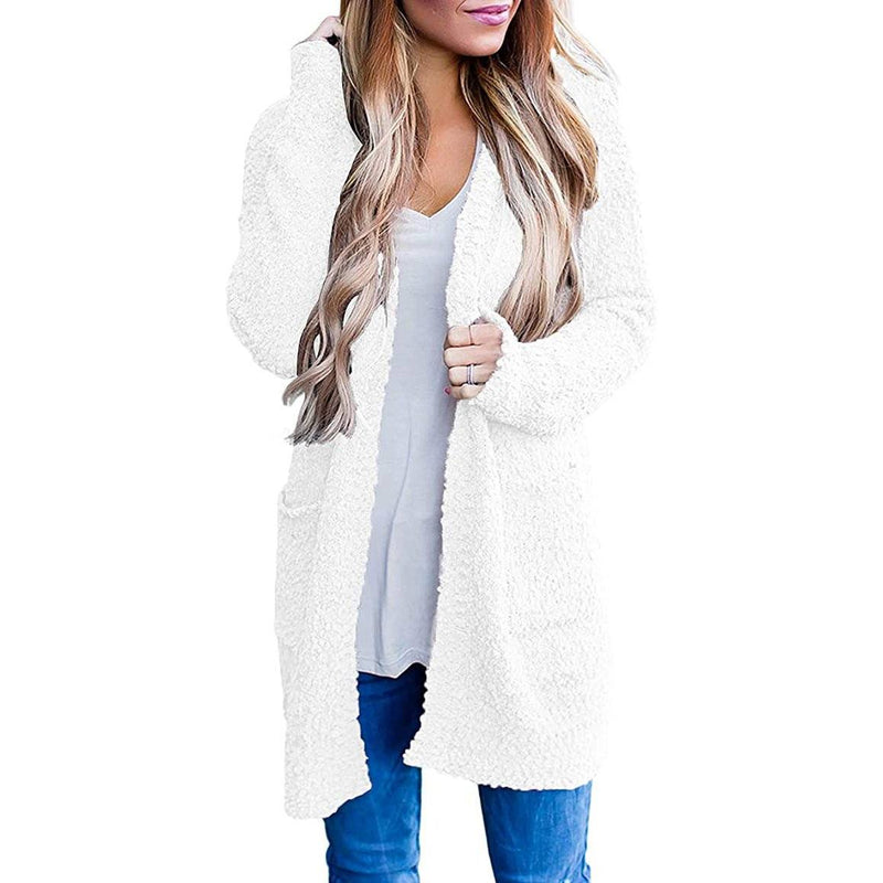 Women's Long Sleeve Soft Chunky Knit Sweater Coat Women's Outerwear White S - DailySale