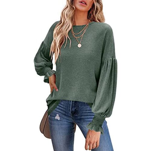 Women's Long Sleeve Top Women's Tops Green S - DailySale