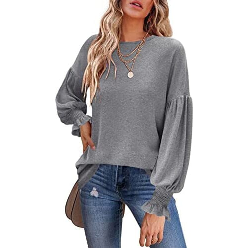 Women's Long Sleeve Top Women's Tops Light Gray S - DailySale