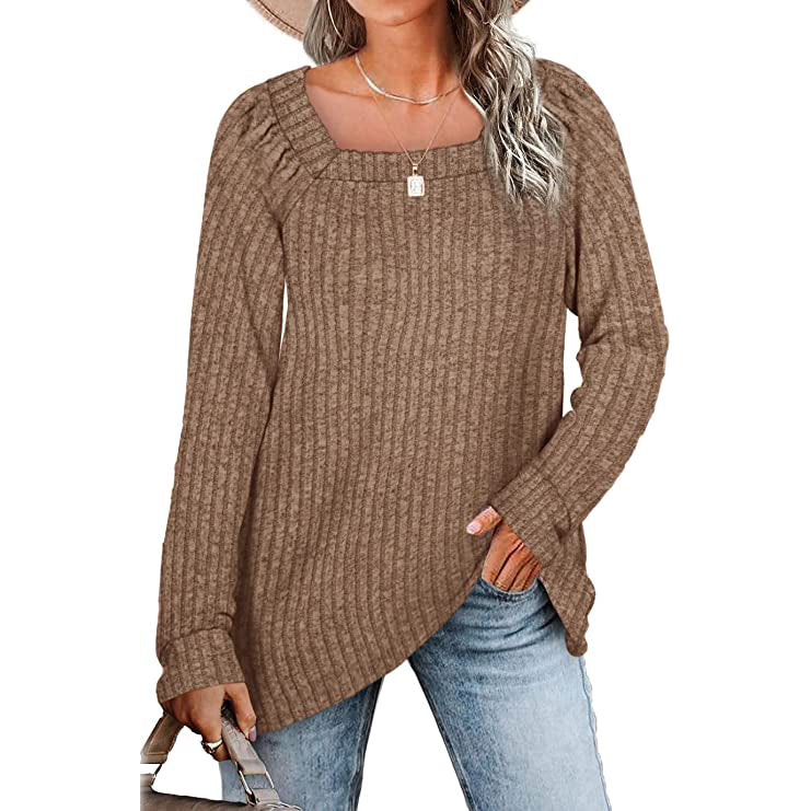 Women's Long Sleeve V Neck Sweater Tops Women's Tops Khaki S - DailySale