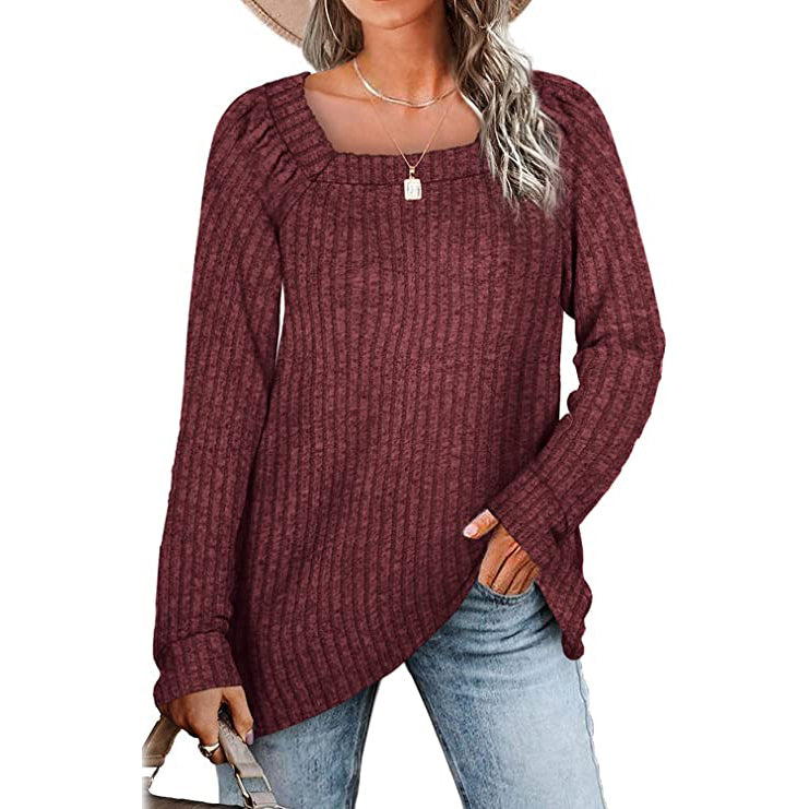 Women's Long Sleeve V Neck Sweater Tops Women's Tops Maroon S - DailySale
