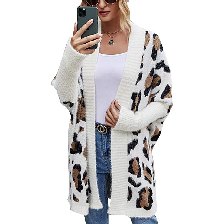 Women's Long Sleeves Leopard Print Knitting Cardigan