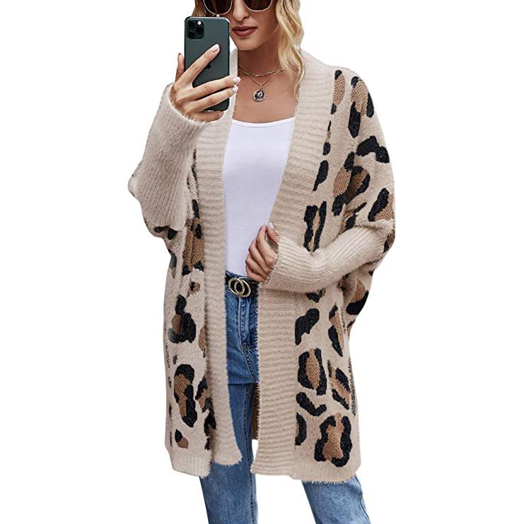 Women's Long Sleeves Leopard Print Knitting Cardigan