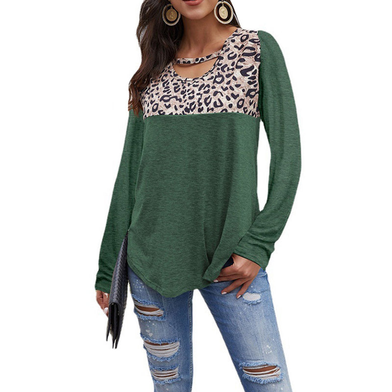 Womens Loose Tops Long Sleeve Tunic Color Block Casual Shirts Women's Tops Dark Green S - DailySale