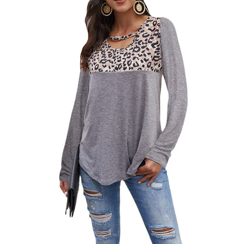 Womens Loose Tops Long Sleeve Tunic Color Block Casual Shirts Women's Tops Gray S - DailySale