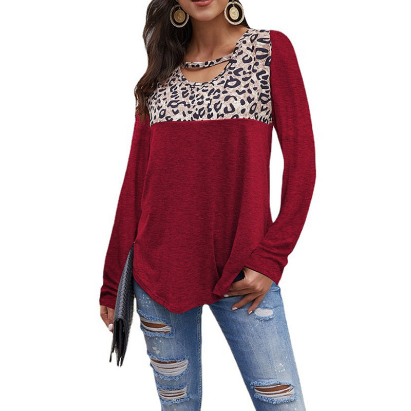 Womens Loose Tops Long Sleeve Tunic Color Block Casual Shirts Women's Tops Wine S - DailySale