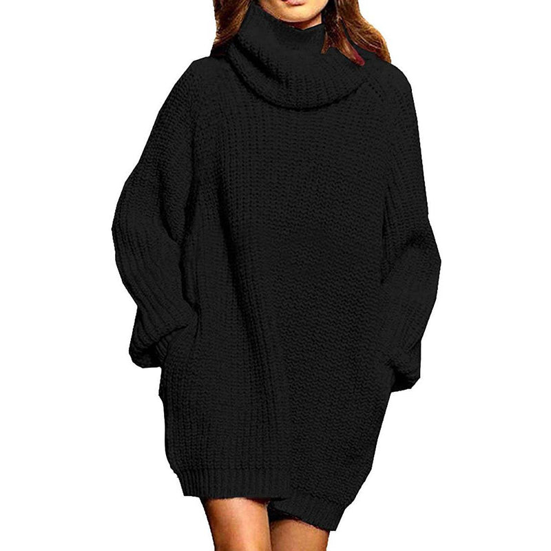 Women's Loose Turtleneck Oversize Long Pullover Sweater Dress Women's Tops Black S - DailySale