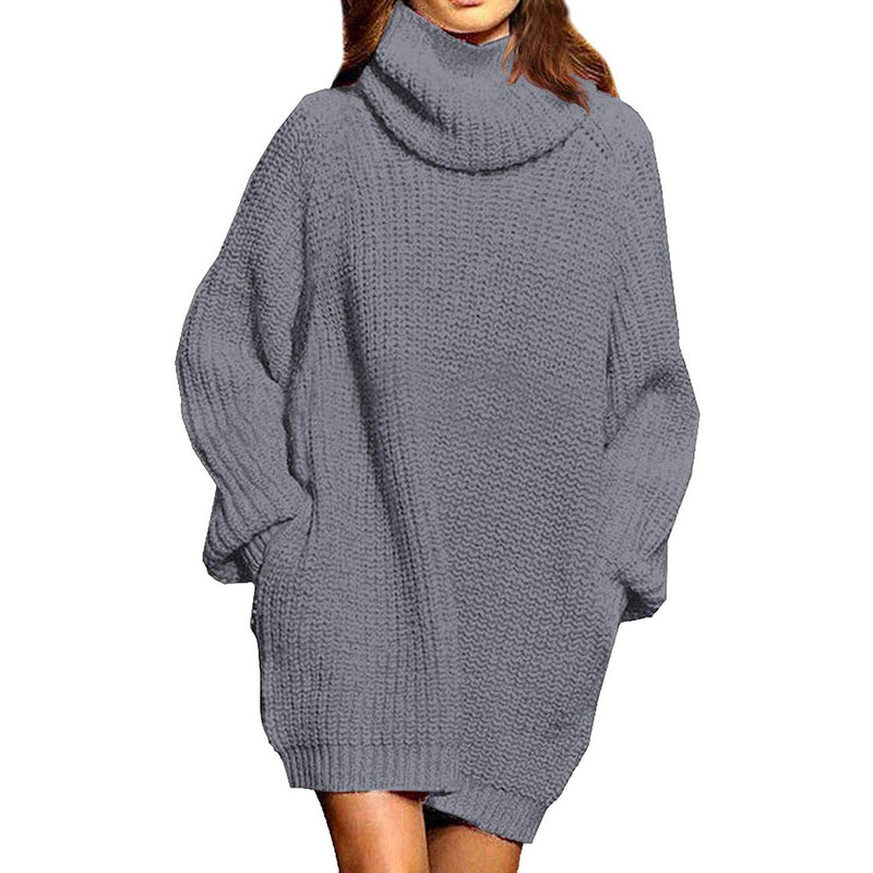 Women's Loose Turtleneck Oversize Long Pullover Sweater Dress Women's Tops Gray S - DailySale